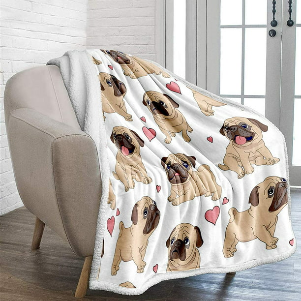 Cute Puppy Pug Dog Designer Ultra-Soft Micro Fleece Blanket for Couch Or Bed Warm Throw Blanket for Adults Or Kids 